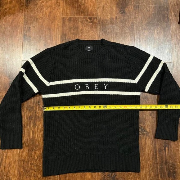 Other - Obey black knit sweater white stripe Size Medium